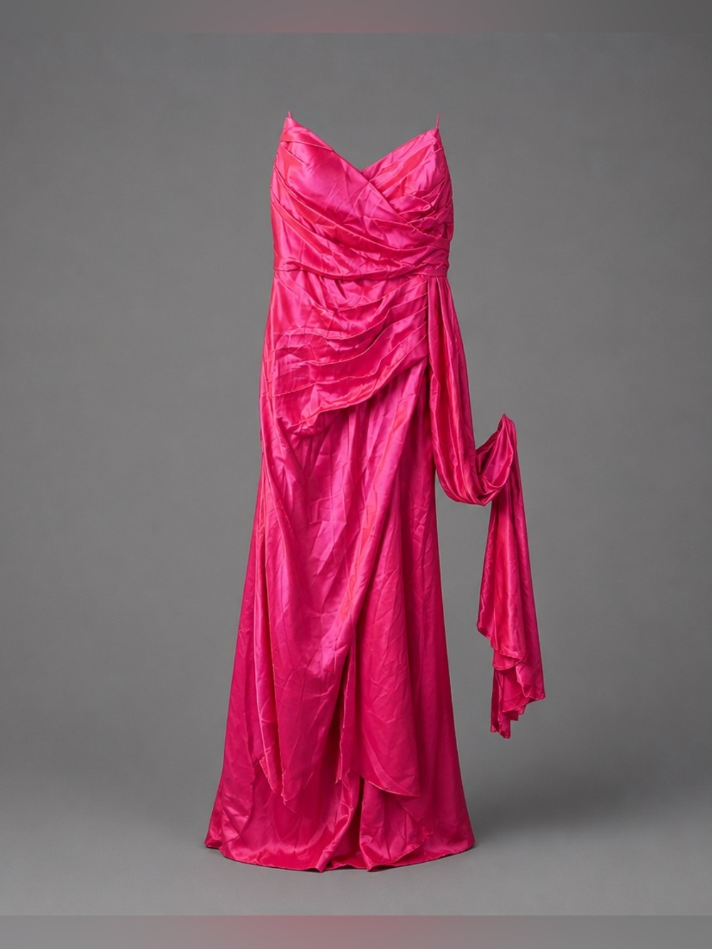 Elegant Hot Pink Strapless Evening Gown Prom